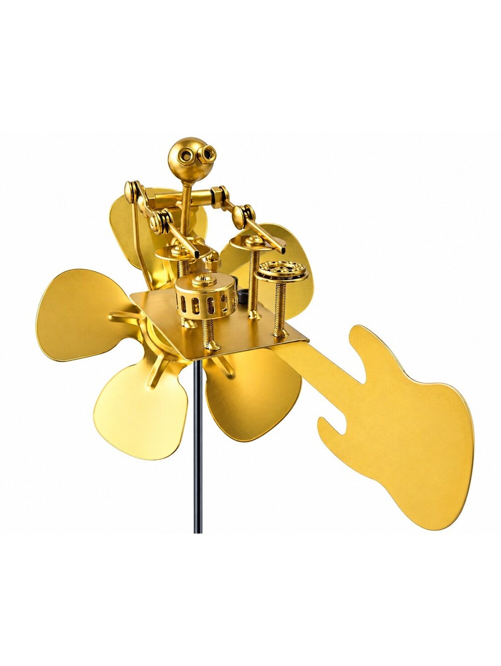 Metal Drummer Windmill Wind Spinner Kinetic Garden Yard Art Rock Band Gold